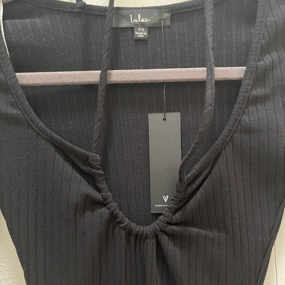 NWT Lulu Hug and Kiss Ribbed Knit Tie- Neck Long Sleeve Mini Dress - Picture 4 of 4